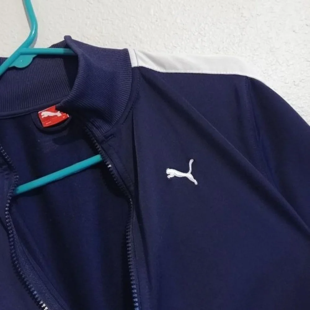 Puma Kids Size Medium Warm Up Jacket Youth Blue/White Zip Front Collar - Picture 4 of 7